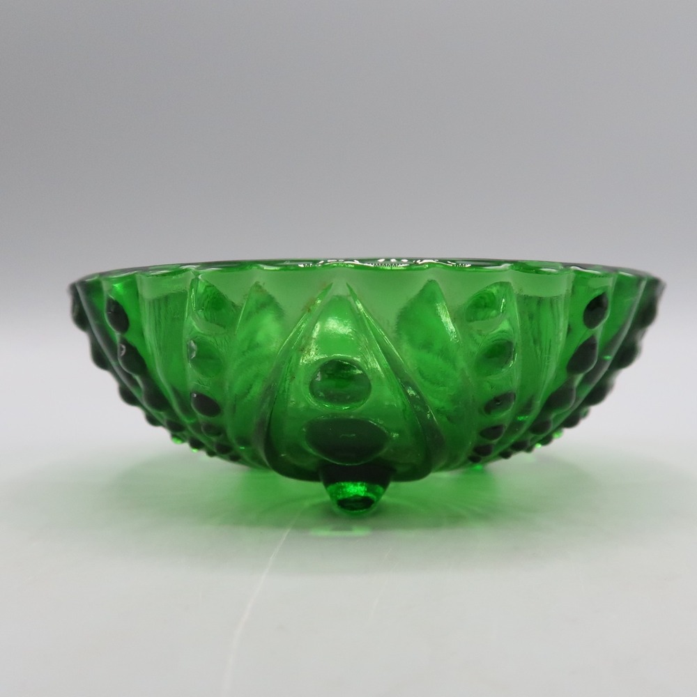 Vintage Anchor Hocking Bubble Dot Burple Forest Green‎ Glass Footed Bowl 4.5"